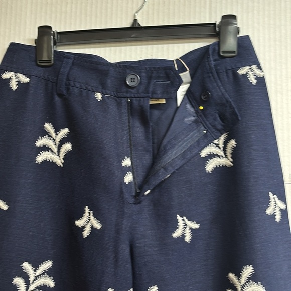 Elie Tahari Navy Blue/W Cream Colored Embroidered Palm Trees Wide Leg Size 10 - Picture 10 of 14